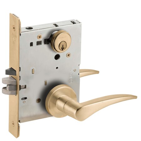 Schlage Grade 1 Classroom Mortise Lock, Conventional Cylinder, S123 Keyway, 12 Lever, A Rose, Satin Brass Fi L9070P 12A 606 LH
